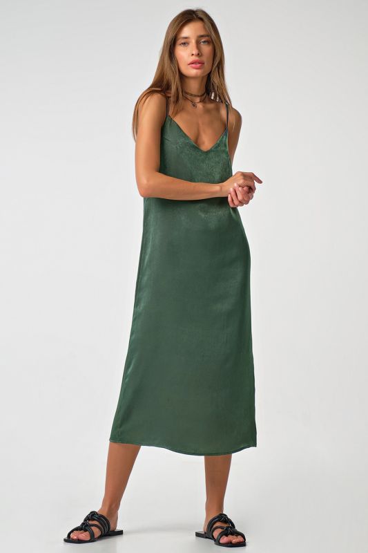 Lined silk midi combination dress emerald