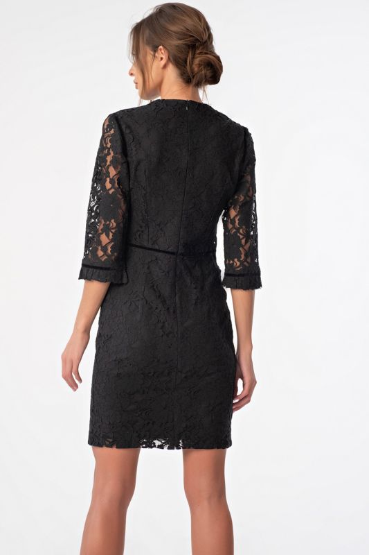 Dress lace fitted short dress with sleeves black