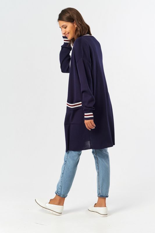 Knitted loose cardigan with pockets blue