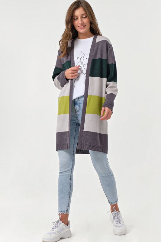 Cardigan knitted long striped cardigan gray