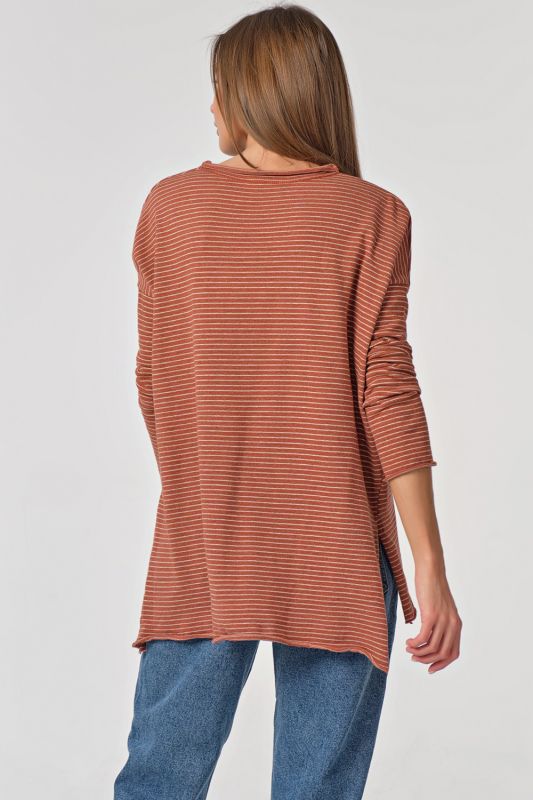 Oversize striped knit sweater on brick color