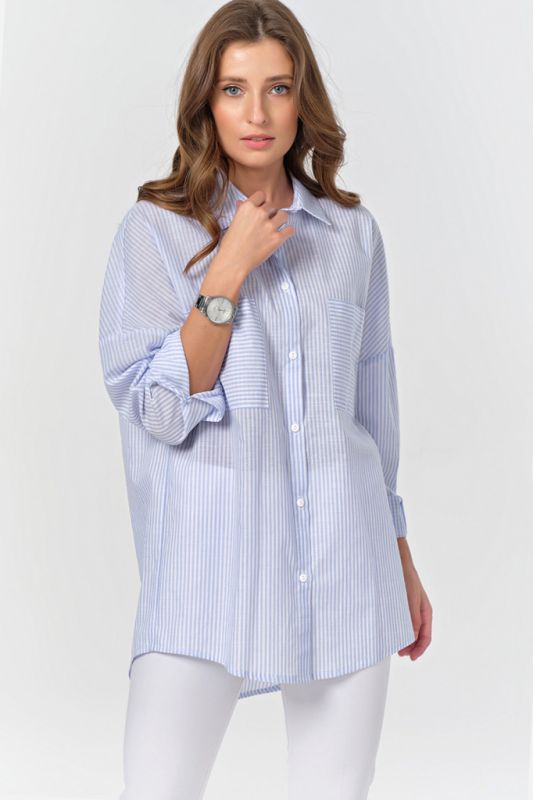 Striped cotton long sleeve oversize shirt on blue