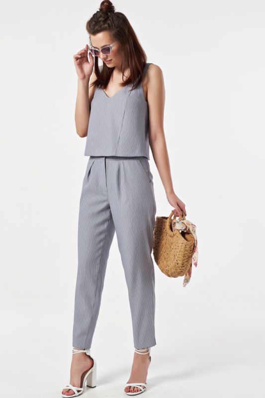 Summer pant suit with striped top on gray