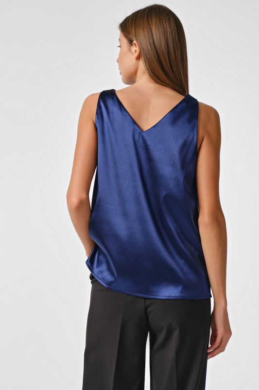 Basic satin top under jacket dark blue