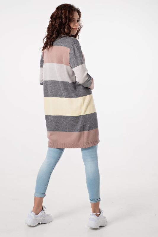 Cardigan knitted long striped cardigan gray