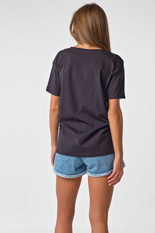 T-shirt knitted with cotton print black