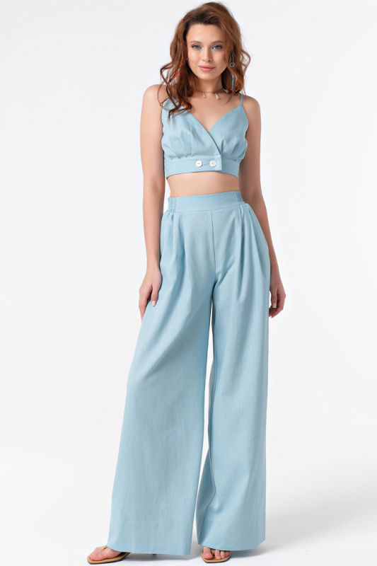 Summer pants suit with linen top blue