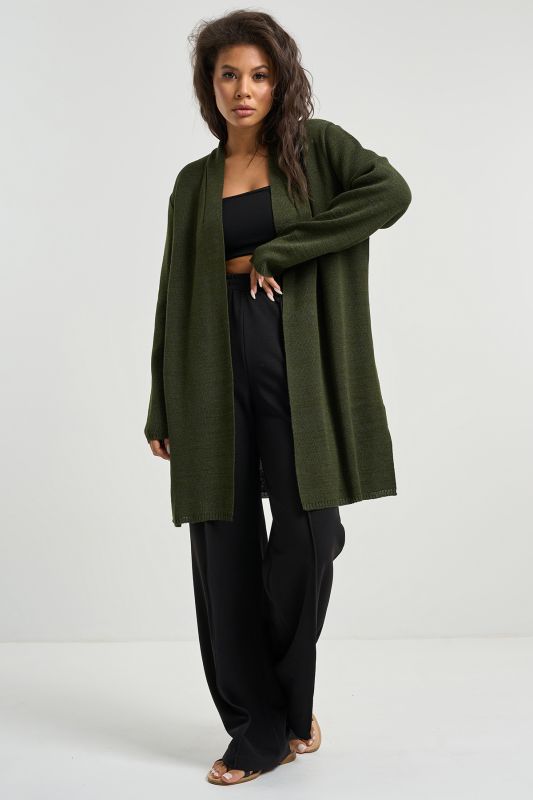 Knitted loose cardigan melange dark olive