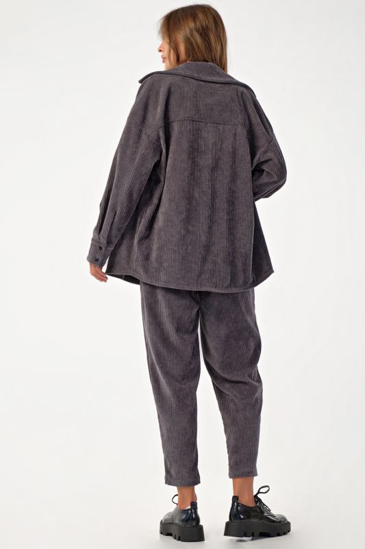 Grey corduroy pants suit with shirt