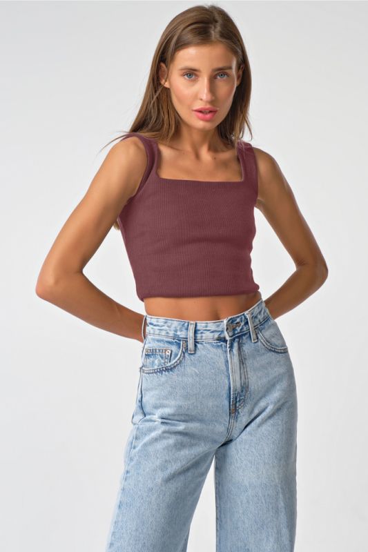 Cranberry color knitted top with straps