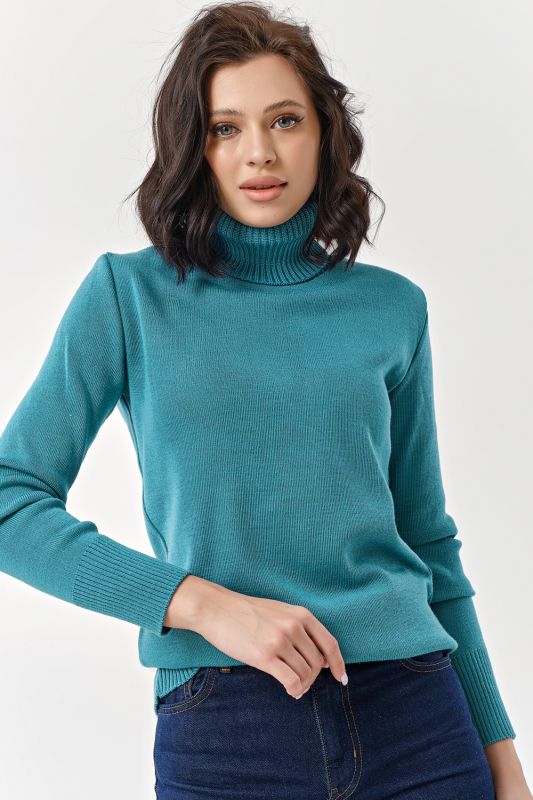 Long sleeve knitted turtleneck from teal wool