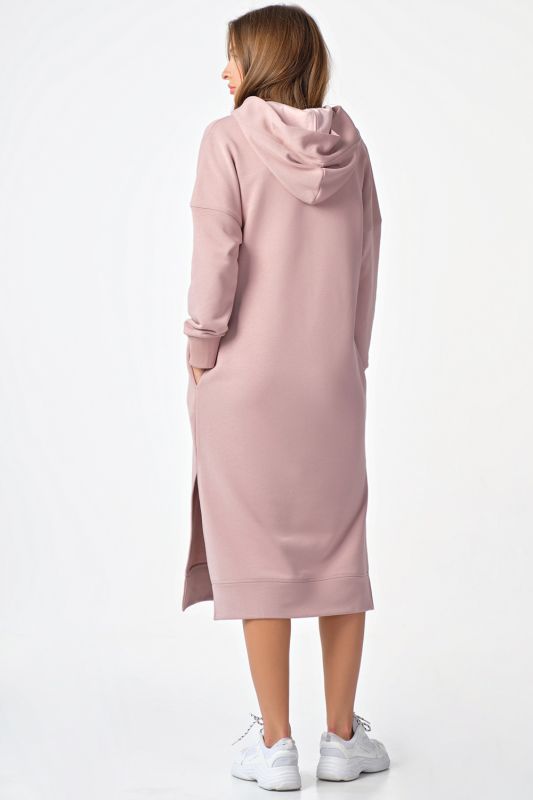 Dusty pink futher hooded warm hooded hoodie dress