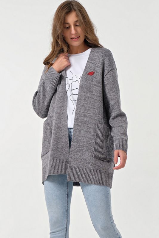 Knitted over-size cardigan without clasp in light gray