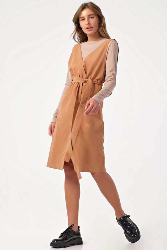 Flared dress for office camel