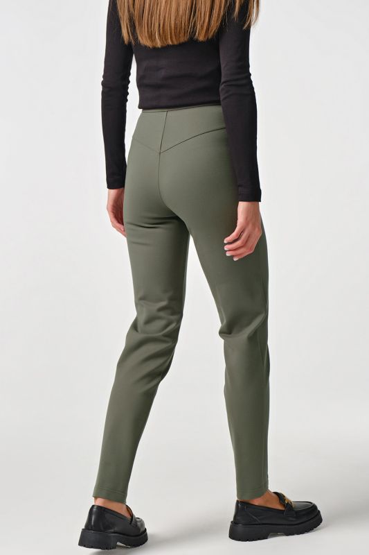 High-fit stretch knit pants khaki