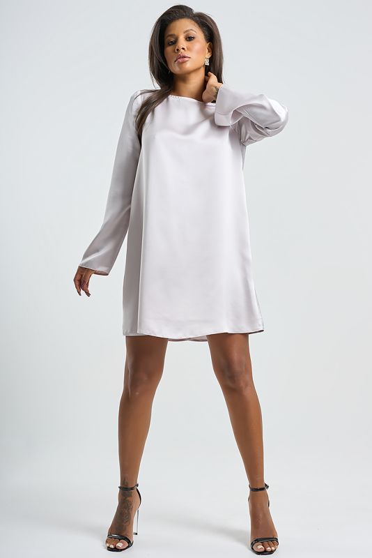 Satin sleeve dress in pearl gray