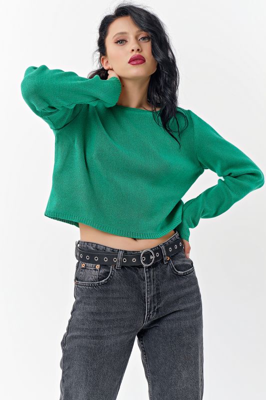 Short cotton sweater in bright green