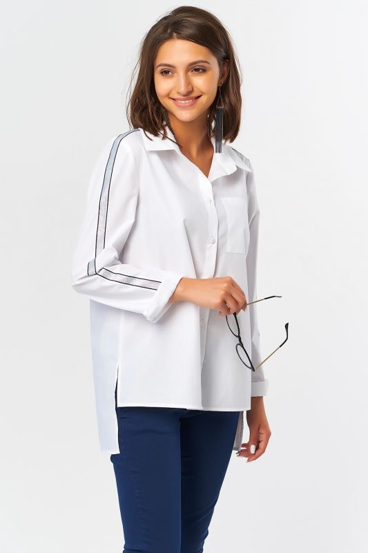 Straight shirt with cotton stripes white