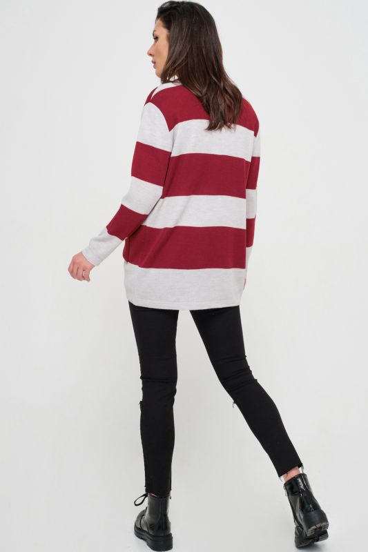 Straight striped knitted cardigan in burgundy