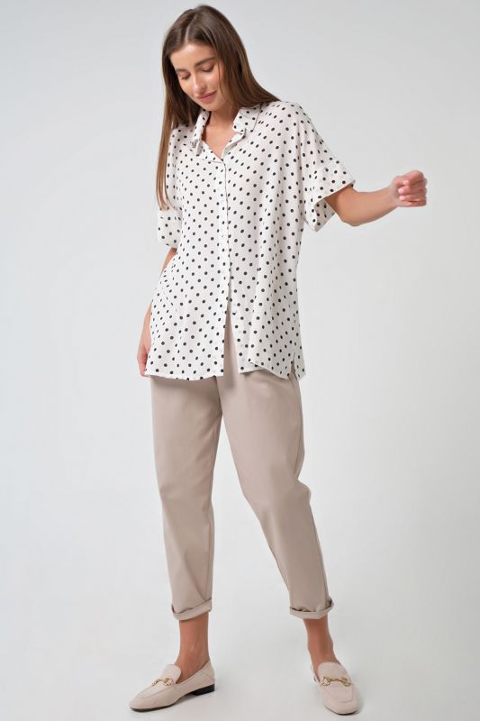 Short Sleeve Oversize Shirt with polka dots on white