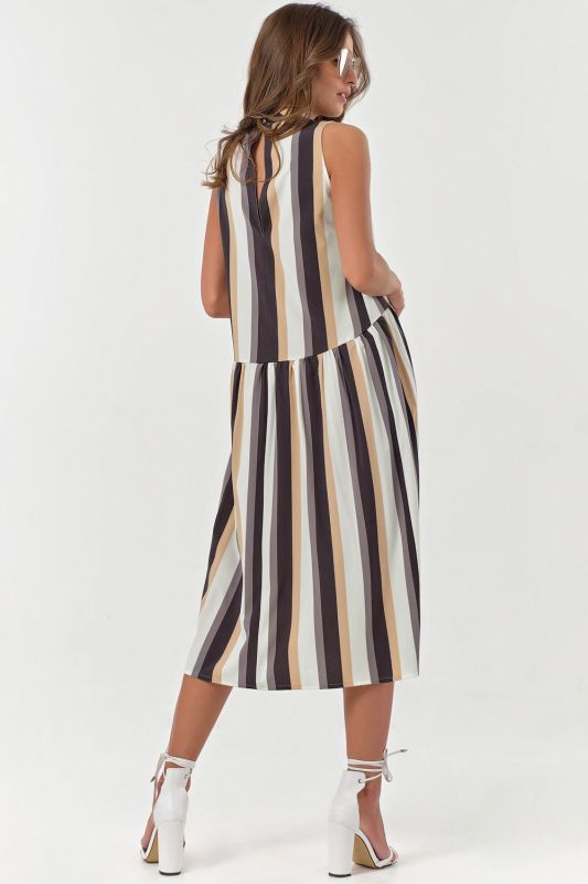 Brown striped loose midi summer dress