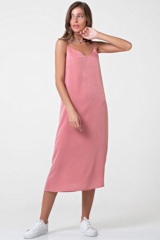 Lined silk midi combination dress coral