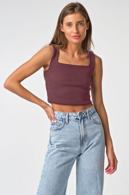 Cranberry color knitted top with straps