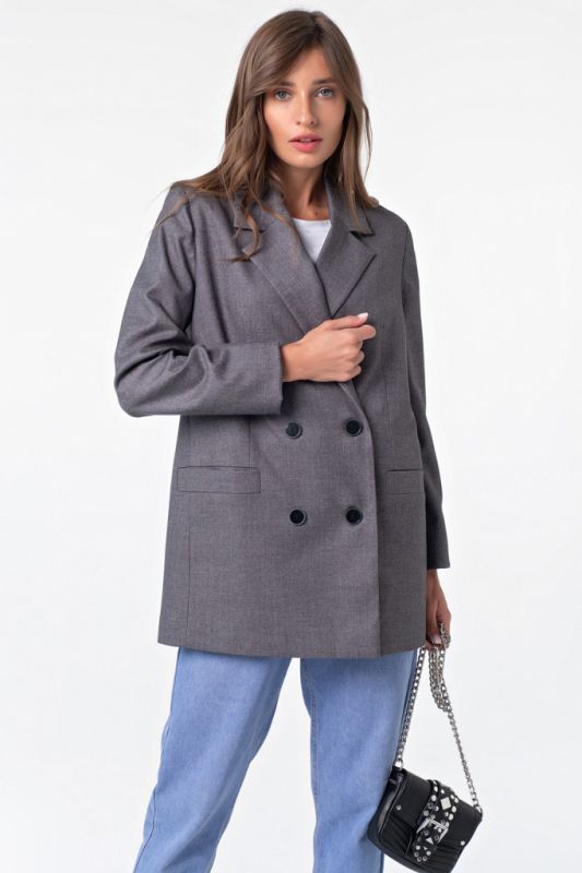 Double-breasted long jacket in dark gray