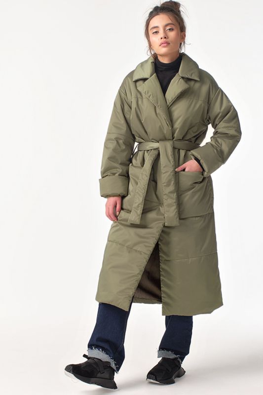 Long Quilted Olive Long Insulated Demi-Seasonal Coat