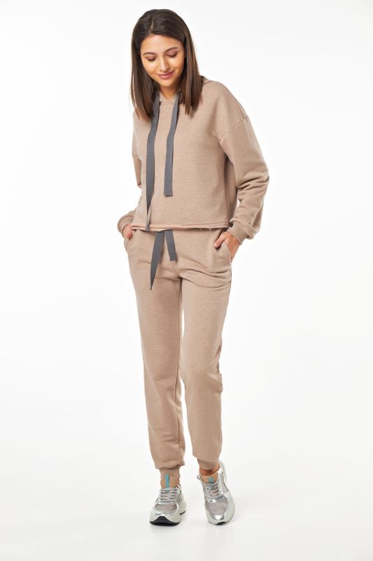 Beige m_lange cotton hooded knitted sports suit