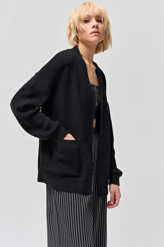 Black melange voluminous cardigan without a clasp