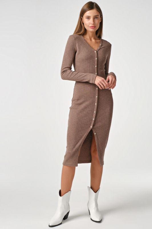 Cocoa buttoned knitted noodle dress