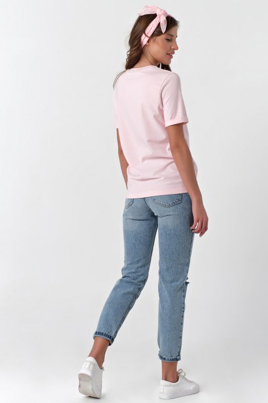 T-shirt knitted with cotton print in pink