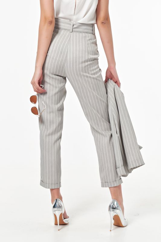 Summer pants with white striped lapels on gray