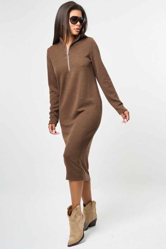 Long Sleeve Straight Midi Knit Dress Chocolate