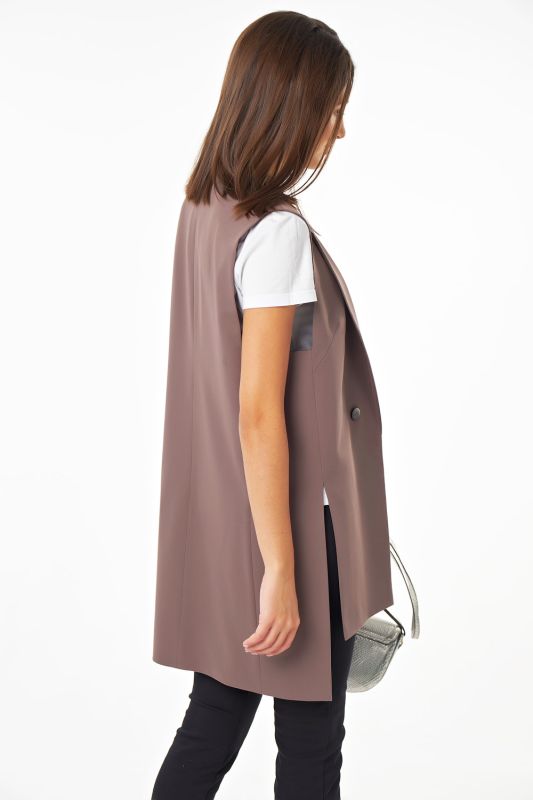 Long straight vest with slits on the sides of the suit fabric gray-brown