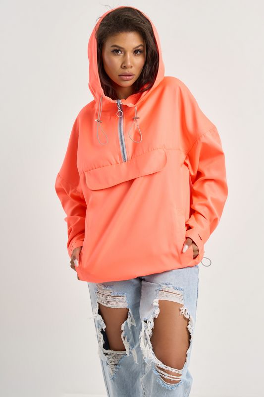 Lightweight hooded windbreaker in neon orange