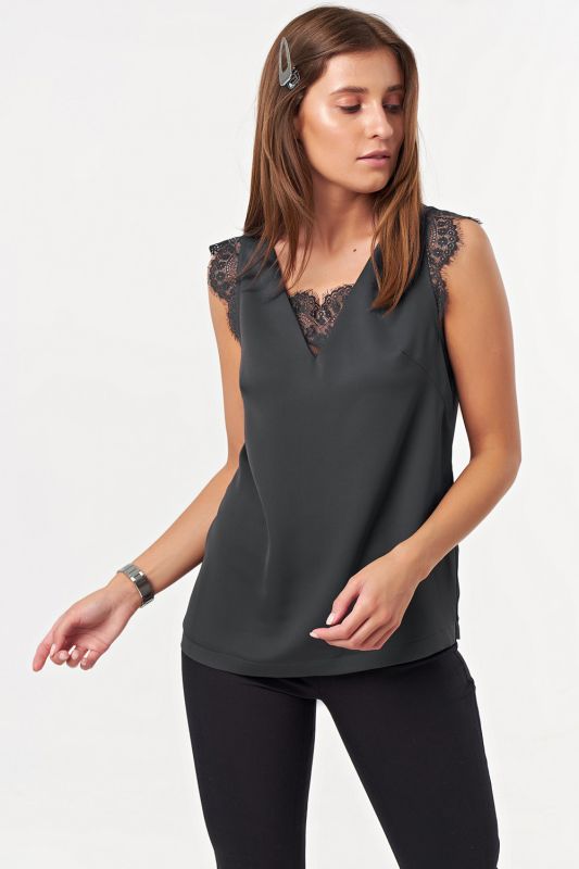 Basic straight top with graphite lace