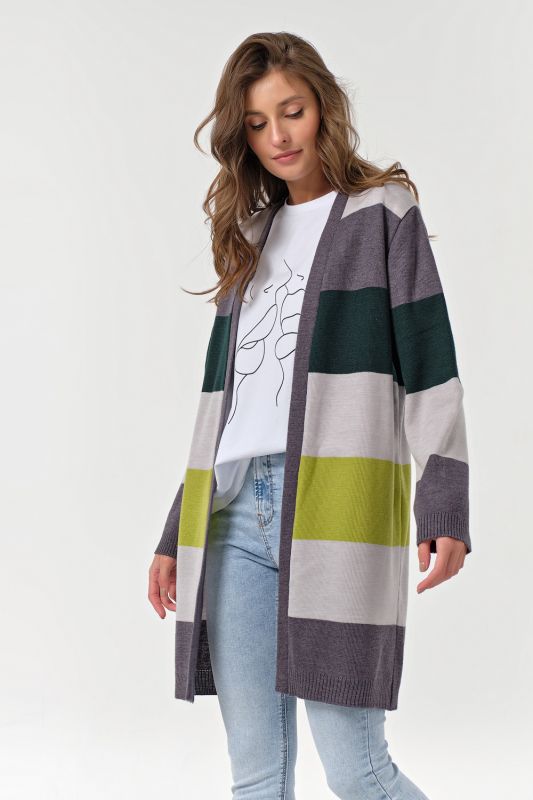 Cardigan knitted long striped cardigan gray