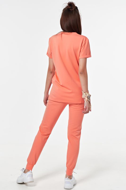 Lightweight knitted suit with T-shirt and pants, salmon