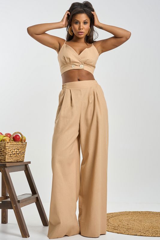 Linen top with adjustable straps beige