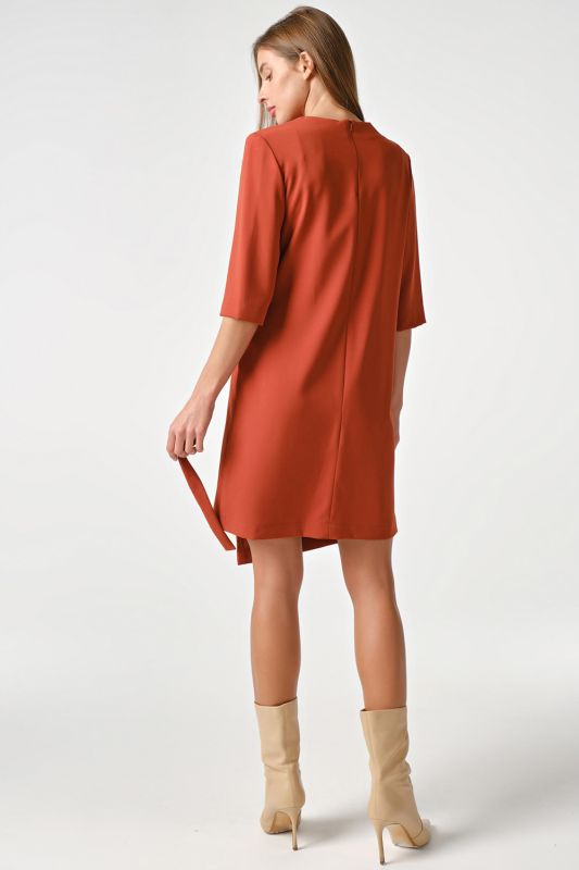 Short Sleeve Straight Mini Dress Terracotta