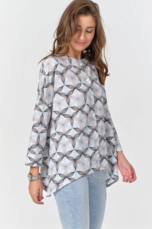 Free blouse with buttons and print on white