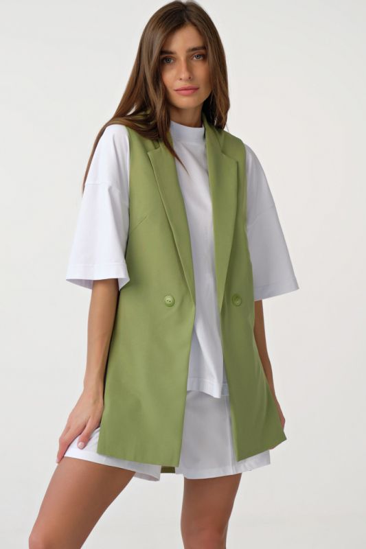 Long straight vest with slits on the sides of the suit fabric green