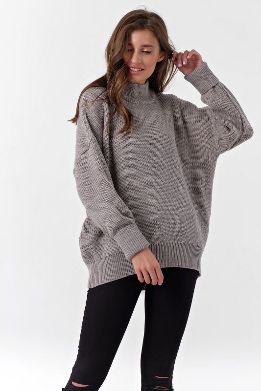 Beige-gray high-necked knitted oversize sweater