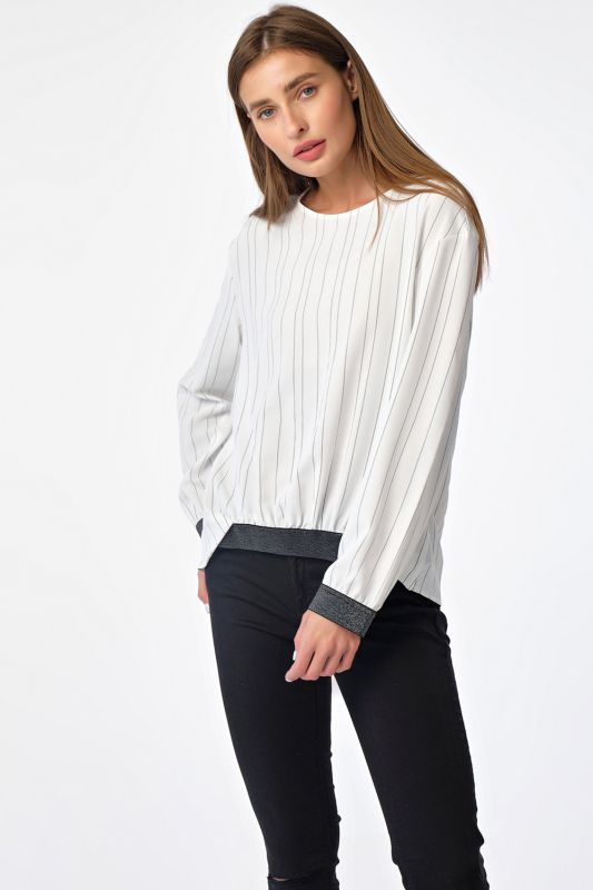 Long sleeve loose blouse with stripes on white