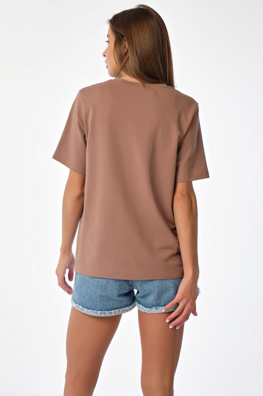 Basic knitted cotton oversize T-shirt brown