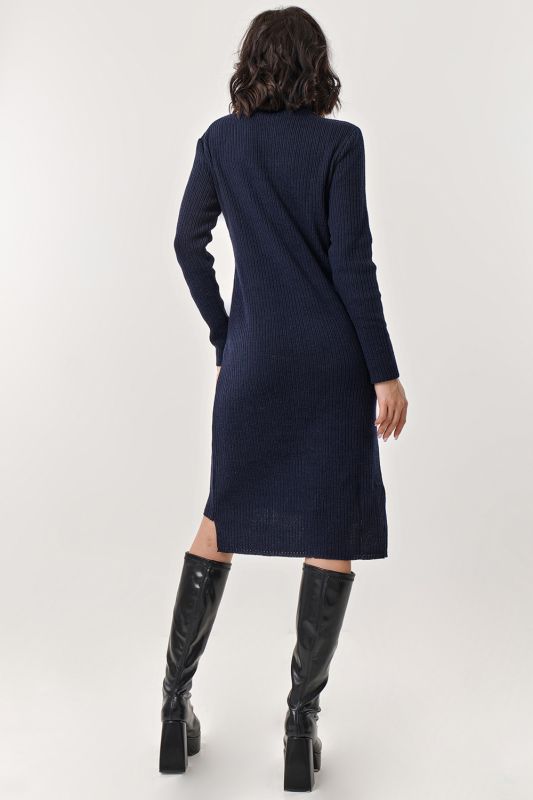 Warm midi dress with high neck dark blue