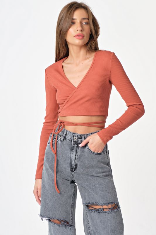 Terracotta knitted top with waist ties