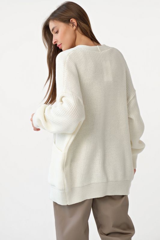 Knitted over-size short cardigan with pockets Milk color